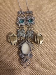 Vintage Cameo Blue Glass Silver Necklace 22″ and Italian earrings marked GM