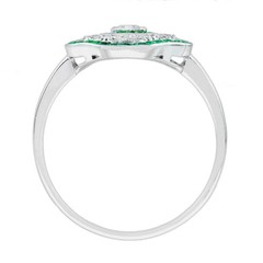 Art Deco Style Lab Created Diamond & Emerald Engagement 14K White Gold FN Ring