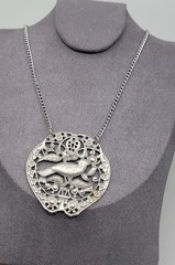 Vintage Bird Floral Pendant Silver Tone Filigree Open-Work Design 18″ Chain