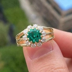 2Ct VVS1 Round Cut Lab Created Emerald & Diamond Wedding 14k Yellow Gold FN Ring
