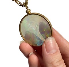 Vintage Hologram Cameo Angel with Wings Gold Tone Necklace FREE SHIP USA SELLER