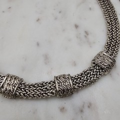 Vintage Napier Necklace Silver Tone Woven Chain Statement Textured Links Signed