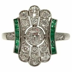 3.2Ct Art Deco Lab Created Diamond & Emerald Engagement 14K White Gold FN Ring