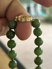 Jade Jadite 65 Bead Necklace Hand Knotted Gold Over 925 Clasp 1970 MCM Green 24”