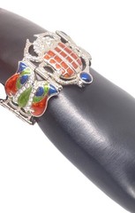 Vintage Signed EDGAR BEREBI Cleopatra Scarab Enamel & Crystal Link Bracelet 7.5”