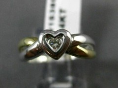 ESTATE .06CT DIAMOND 14KT WHITE & YELLOW GOLD 3D SOLITAIRE HEART FUN RING #15388