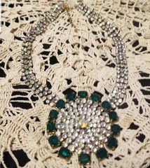 Bijoux M.G. Czech Republic 1940-1950 Antique Necklace,16″, 3″Crystal Medallion