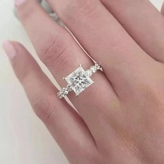 3.20Ct Princess Cut Lab Created Diamond Art Deco Style 925 Silver Birthday Ring