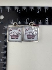 Vintage Lot Charms Silver Tone Double Sided Crown Flowers Lucky