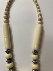 Vintage 1970s Faux Ivory Lucite 26” Statement Necklace Modernist Screw Clasp