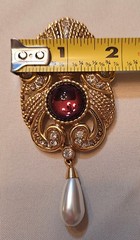 Vtg Jeff Lieb Purple Cabachon w Faux Drop Pearl & Rnd Cystal Accents Brooch
