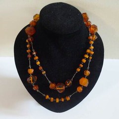 Vintage Latvian Natural Semu-Polished Amber Wire Necklace 49g