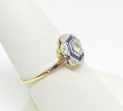 Art Deco Style Lab Created Diamond & Sapphire Anniversary 14K Gold Finish Ring