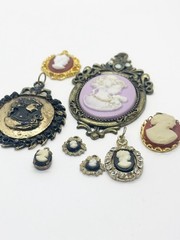 Vintage Cameo Brooch Pendant Lot of 8 Resin Gold Tone Victorian Revival