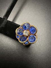 VTG Earrings BEZEL Blue Glass ~ CRYSTAL CLUSTER Pierced ~ Elegant Gift For Her