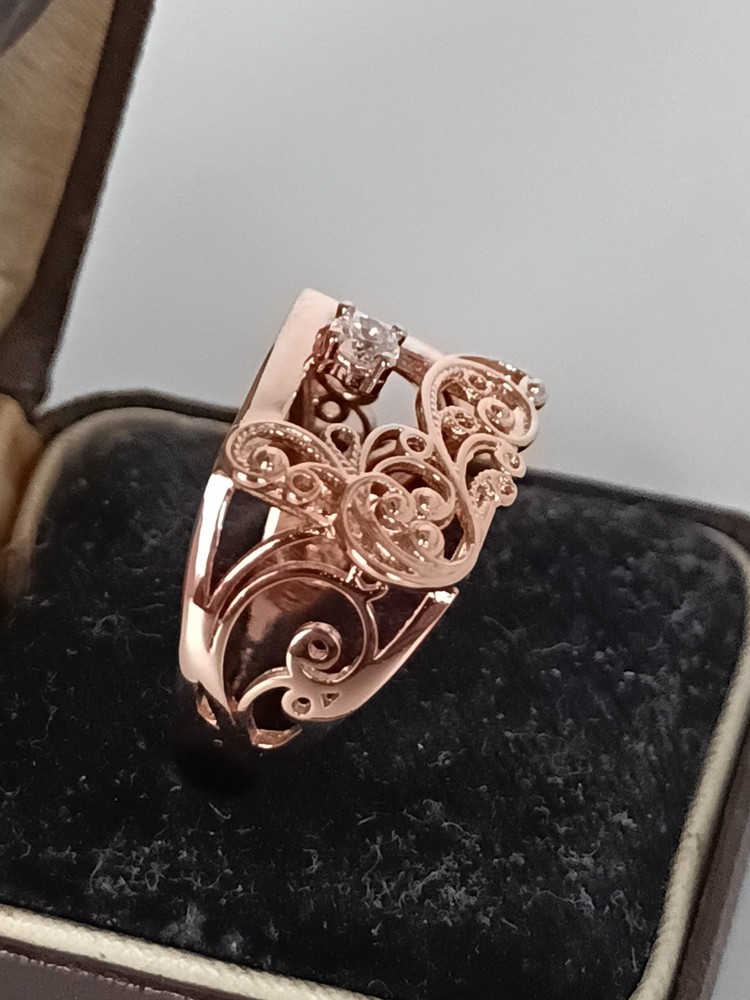 Vintage 1990-s 14 Ct Rolled Gold Zircon Ring Size UK P US 7 1/2- Hallmarked!