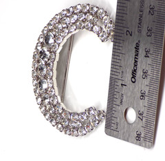 Vintage Big Rhinestone Brooch White Colorless Stones Silver-tone Crescent Moon