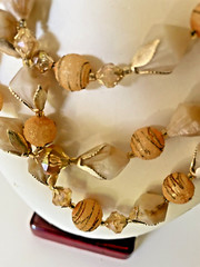 Vintage Beaded Necklace Hong Kong Gold Tone Sugared 3 Strand 20″ signed Sugar
