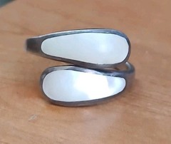 Vintage Sterling Silver Mother Of Pearl Inlay Adjustable Ring 5.5-8