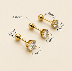 14K AU585 Gold Mini Zircon Screw Back Stud Earrings Vintage 3.5mm Pairs