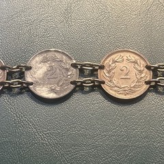 Antique Swiss 2 Rappen Bracelet Vintage Bronze And Zinc Coins WW2 Era