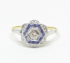 Art Deco Style Lab Created Diamond & Sapphire Anniversary 14K Gold Finish Ring