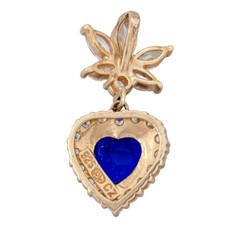 Vintage Gold-Plated Sterling Silver 925 White Blue Heart Cubic Zirconia Pendant