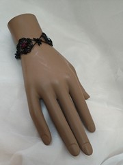 Black Enamel Ornate Victorian Inspired Bracelet With Blue And Crimson Stones