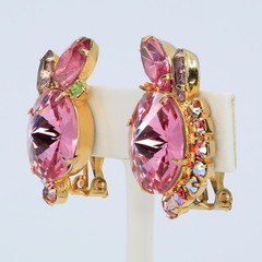 Vintage Verified D&E Juliana Pink Rivoli Clip-on Earrings Book Piece 1960s