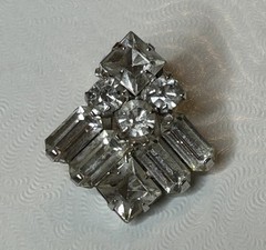 Weiss Crystal Cluster Silver-Tone Clip-On Earrings Diamond Ice Baguette Round