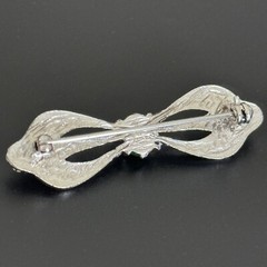 Vintage Silver Tone Green Stone & Marcasite Bar Shaped Ladies Brooch Pin