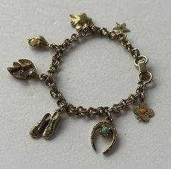 Vintage Gold Tone Lucky Charms Bracelet Unbranded Horseshoe Clover Star 6 Inch