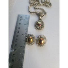 Vintage Avon Bohemian Silver & Gold Tone Jewelry Set Necklace & ClipOn Earrings