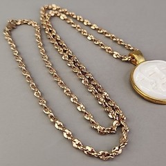 Vintage Triple Moon Face Pendant Necklace Crisscross Gold Tone Chain 22″