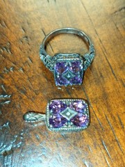 Vintage Art Deco Ring And/Necklace Charm Amethysts W/Center Diamond 925 Silver