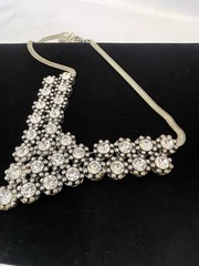 Vintage ALDO Drop “V” Rhinestone Necklace Silver Tone Snake Chain STATEMENT BIB