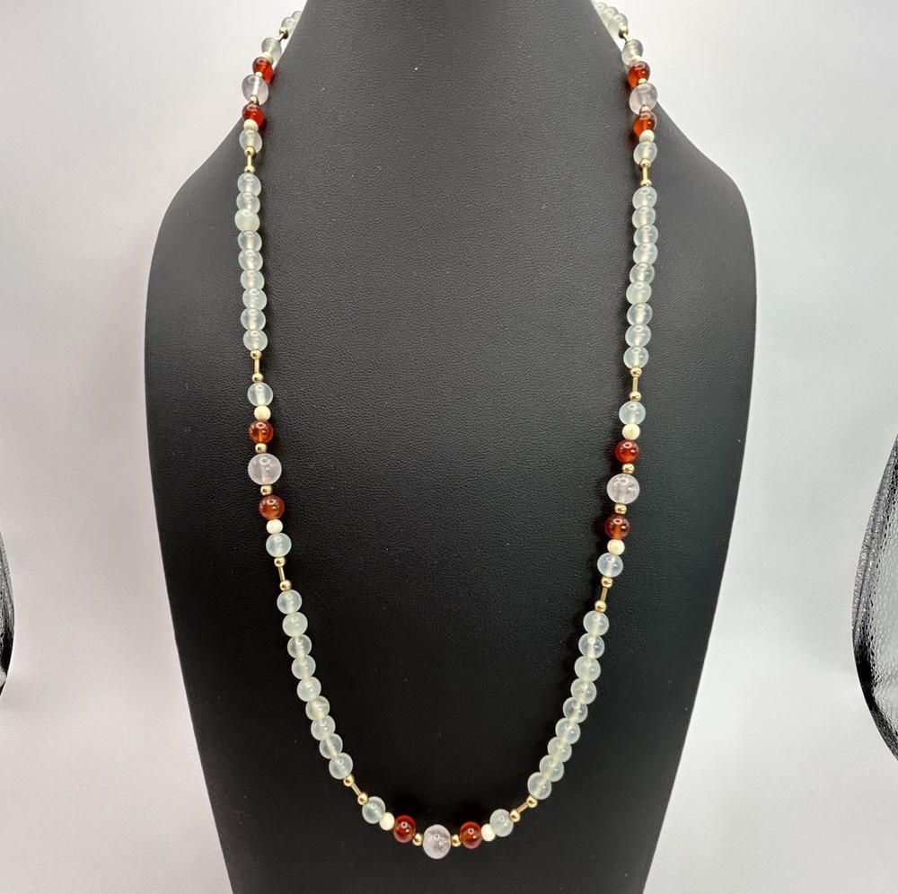 Vintage 14/20 14K Gold Filled Natural Stone Bead Necklace Mid-Century 24”