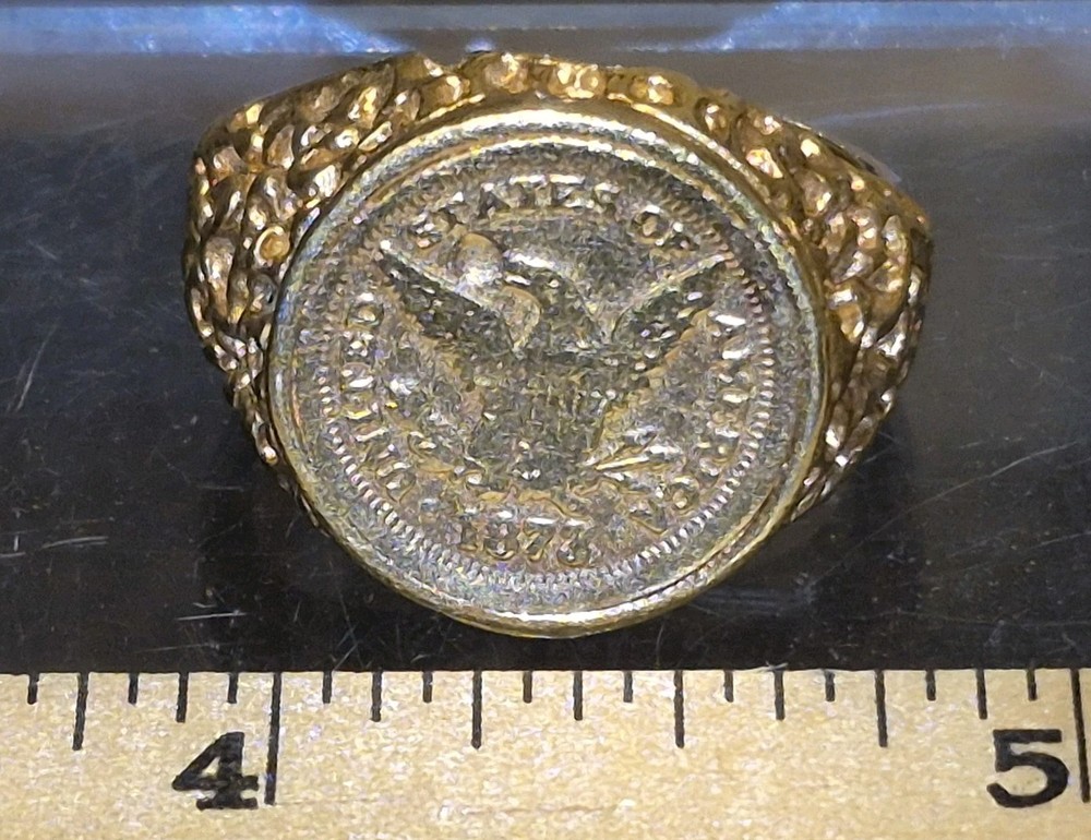 Vtg Size 9 Ring Faux Coin Eagle Nugget USA United States of America 1873 Gold