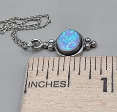 Vintage Sterling Silver 925 Italy Blue Fire Opal Charm Pendant 19″ Necklace