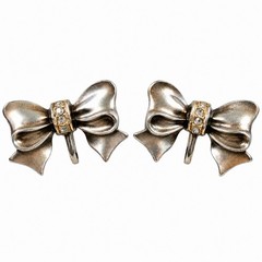 Vintage Sterling Silver Bow Ribbon Screw Back Earrings Rhinestone Accent 6.94g