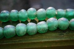 HUGE Recycled SEA GLASS STATEMENT NECKLACE Matte Green 23mm AFRICAN TRADE BEADS