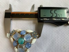Vtg Rhinestone Costume Jewelry Set Blue Milk Glass Look Brooch Earrings *READ*