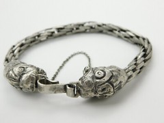Vintage Sterling Silver Double Head Makara Chain Link Bracelet Hindu 26.6 grams