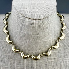 Monet Necklace Crescent Moon Wave Gold Tone Link Signed 16”