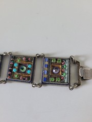 Adaya Colorful Enamel Crystal Panel Bar Link Bracelet 7.5” Israel