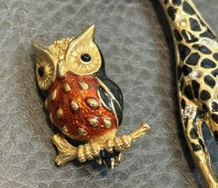 VTG CRAFT Giraffe Lot Of 3 Cat Owl Brooch Pin Gold Tone Black Enamel Rhinestone