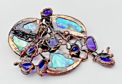 Artisan LG Purple Amethyst Stone Abalone Shell Copper Bezel Set Pendant Handmade