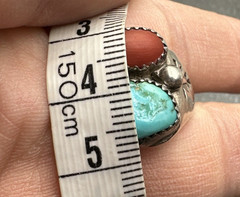 Vintage Sterling Turquoise Coral Unisex Ring Signed VL Vera Luna Size 8.5
