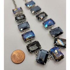 Smoky Glass Necklace AB Prong Set Stones 18″ Adjustable Statement READ