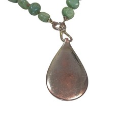 Vintage Monet Necklace Lucite Resin Leaf Pendant Faux Jade Beads Gold Tone Metal